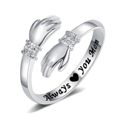 Immagine di Yifnny Anello di Abbraccio,Anelli regolabili della promessa con incisione aperta Regali per amici Gioielli donne uomini e coppie (Always you mom)