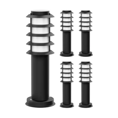 Immagine di ledscom.de 5 pz. bitta luminosa PORU per esterni, IP44, griglia, 39cm, nero, incl. lampada E27 471lm, bianco extra caldo