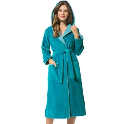 Immagine di Morgenstern Accappatoio Donna con Cappuccio Vestaglia da Bagno Lunga in Cotone, Turchese, L