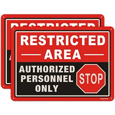Immagine di Confezione da 2 cartelli con scritta &quot;Restricted Area autorizzata Solo Personale Autorizzato&quot;, 25,4 x 17,8 cm, cartello in metallo riflettente ruggine, alluminio, resistente alle intemperie,