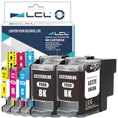 Immagine di LCL Cartucce d&#039;inchiostro Compatibile LC 22E LC22E LC22EBK LC22EC LC22EM LC22EY XXL Sostituzione per Brother MFC J5920DW (2Nero 1Ciano 1Magenta 1Giallo,5 Pack)