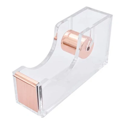 Immagine di SIPLIV Dispenser di nastro adesivo in acrilico trasparente, con una sola mano, per scrivania, colore: oro rosa
