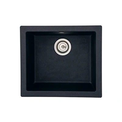 Immagine di Respekta Ohio Lavello in Mineralite Nero/Lavello ad Incasso con 1 Vasca da 50 x 44 cm/Lavello adatto per basi sottolavello a partire cm di larghezza