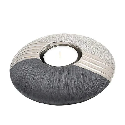 Immagine di Dekohelden24 Elegante portacandele in ceramica di design, 13 cm, colore: Argento/Grigio