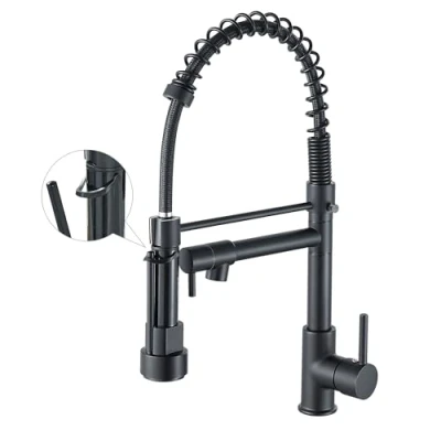 Immagine di Rubinetto da cucina con spruzzatore estraibile ad arco alto monocomando a molla per lavello cucina, nero opaco