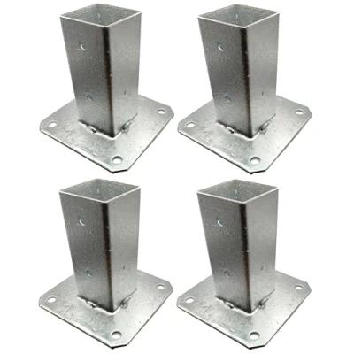 Immagine di 4 supporti per pali da recinzione, quadrati, resistenti, zincati a caldo, supporto giardino, dimensioni: 50 mm x