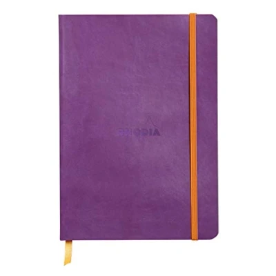 Immagine di RHODIA 117410C Taccuino Flessibile Viola A5 A righe 160 pagine Carta Clairefontaine Avorio 90 g/m Segna pagina, Chiusura con elastico Copertina Simil Cuoio Collezione Rhodiarama