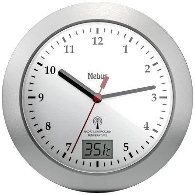 Immagine di Mebus 41124 Radiocontrollato Orologio da parete 17 cm x 6 Argento Adatto per bagno e ambienti umidi