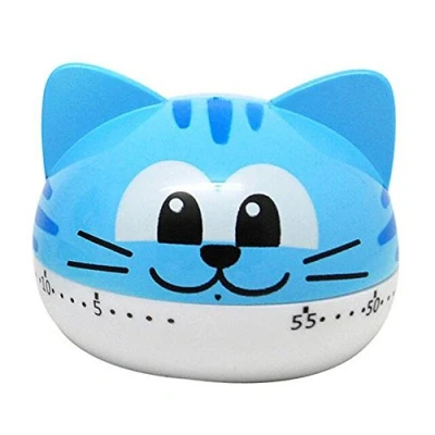 Immagine di Belons, timer da cucina meccanico a forma di gatto, tempo misurazione 55 minuti, con avviso sonoro, multicolore