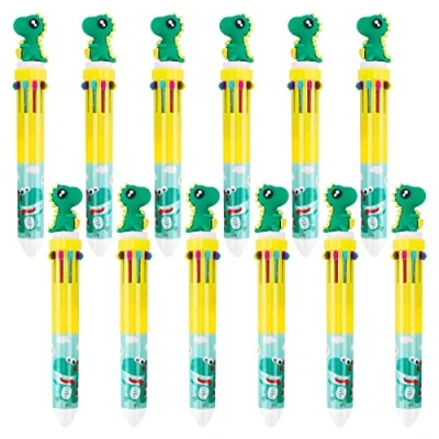Immagine di 12 Pezzi 10 in 1 Penne a Sfera Retrattili Multicolore Colori Inchiostro,Dinosauro Penna per Bambini,Scuola Forniture Studenti e Bambini Regalo