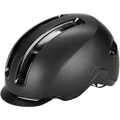 Immagine di ABUS Urban Helmet HUD Y con luce posteriore a LED magnetica e ricaricabile chiusura casco da bici cool per l&#039;uso quotidiano uomo donna nero opaco, taglia M