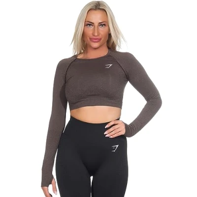 Immagine di GYMSHARK Vital Seamless 2.0 Maglia a maniche lunghe da donna, Marrone scuro mélange, M