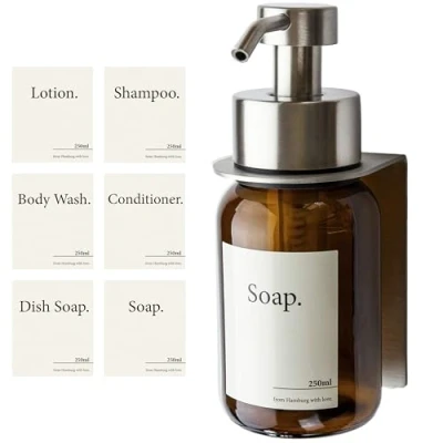 Immagine di Design Amburgo Porta Sapone Doccia e Bagno in Vetro Autoadesivo Supporto Dispenser da Parete Pompa Acciaio Inossidabile Senza Buchi Nero 250 ml