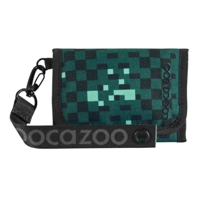 Immagine di coocazoo Portafoglio, portafoglio con finestra interna ed esterna, portamonete e scomparti per carte di credito, chiusura in velcro, poliestere, a partire dalla 3a classe, Pixel Blox Nero Verde