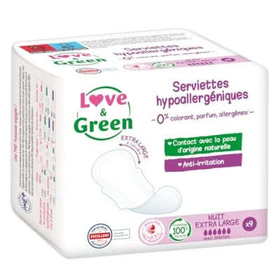 Immagine di Love &amp; Green Asciugamani ecologici &quot;NOTTE EXTRA LARGE&quot; Certificati Ecolabel 9 pezzi 0% colorante, profumo, allergeni