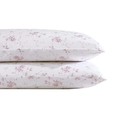 Immagine di Laura Ashley Home Collezione rasatello Set di 2 federe 100% cotone, liscio e luminoso come seta, biancheria da letto resistente alle pieghe, rosa musa giardino, standard
