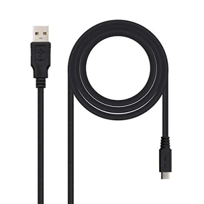 Immagine di Nanocable 10.01.0500 Cavo USB 2.0 a Micro USB, Uso Principale in telefoni digitali e Fotocamere, Tipo A/M B/M, Maschio Maschio, Nero, 0.8 MTS