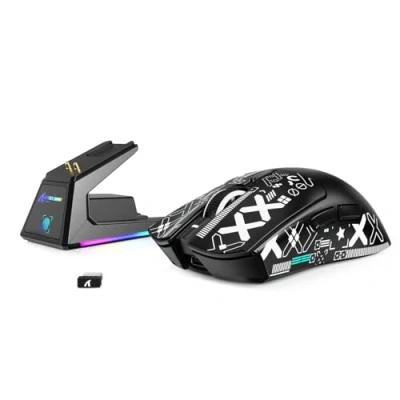 Immagine di MAMBASNAKE Attack Shark X1 Mouse da Gioco 49g Leggero con Dock di Ricarica Touchpad, Sensor PAW3395 PRO 40K DPI, Ufficio Wireless/Cablato BT/2.4G Grip Tape per PC/Mac/Win11/PS Nero