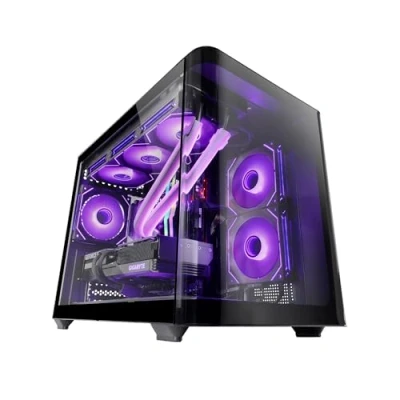 Immagine di MARSGAMING MC FUSIONM, Case Gaming Micro ATX, Finestra Laterale e Frontale Curvo in Vetro Temperato, Minitower PC Doppia Camera, Supporto Raffreddamento a Liquido, Spazio Interno Ottimizzato, Nero