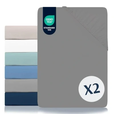 Immagine di Dreamzie Set di 2 Lenzuolo Con Angoli 140x190/200 Microfibra Oeko Tex Certificado Grigio Antracite Lenzuola Francese una Piazza e Mezza