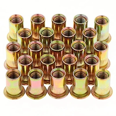 Immagine di Gueenky 50 Pezzi dadi Rivetti Filettati in Acciaio Carbonio Zincato, M12 con Testa Piatta, Assortimento Inserti Mobili Legno (18 mm x 22 mm)