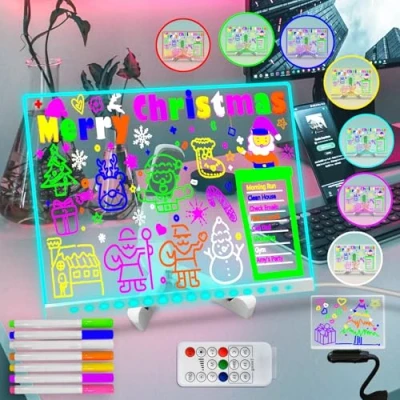 Immagine di Fanrui 7 colori cancella a secco acrilico con la luce, multicolore 11,8 X 7,9&quot; Controllo remoto Bacheca Messaggi LED,Desktop nota di Memo lettera LED in vetro lavagna regali per bambini