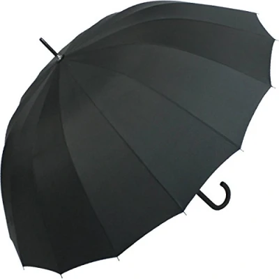 Immagine di iX Brella Ombrello a bastone, 16 stecche, in full fiber, con apertura automatica, super stabile, colore nero 125 centimetri