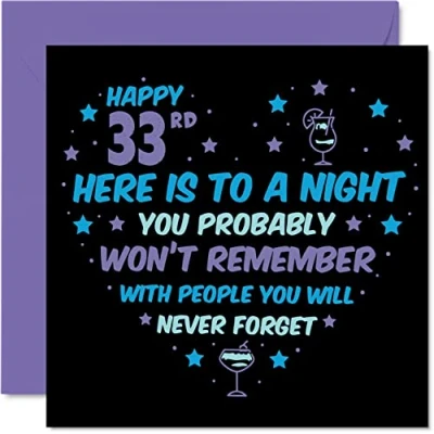Immagine di Divertente Biglietto di auguri per 33 compleanno uomini e donne, con scritta in lingua inglese &quot;Won&#039;t Remember anni, figlio, figlia, fratello, sorella, cugino, amico,