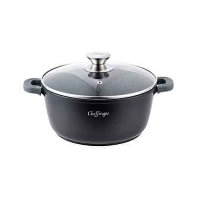Immagine di Cheffinger CF DC24 BLK Pentola in alluminio pressofuso per cottura a induzione, diametro 24 cm, colore: nero