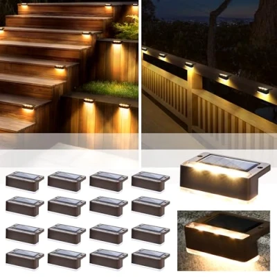 Immagine di SOLPEX Luci solari per recinzioni, 6 LED, impermeabili, ad energia solare, terrazza, scale, portico anteriore, balcone, passerella, giardino, cortile, patio, piscina, impermeabile, IP65