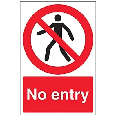 Immagine di VSafety, segnale di accesso proibito 52016AU R con scritta in inglese “No entry pedestrian per divieto d&#039;accesso ai pedoni, plastica rigida, verticale, 200 mm x 300 mm, nero/rosso