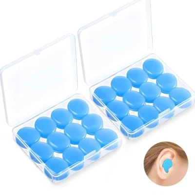Immagine di 12 Paia Silicone Tappi Orecchie per Dormire Set, Cancellazione del Rumore a 32 dB Orecchie, Riutilizzabili le Tiro Segno, Aerei, Concerti, Falciare, Studiare(Blu)