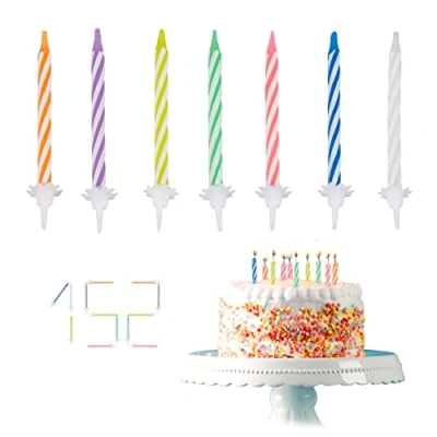 Immagine di Relaxdays Candeline per Compleanno, Set da 152 Candele e Supporti, Torte Party, Oggetti Decorativi, 6 cm, Multicolore, 1