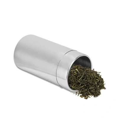 Immagine di Agatige Contenitore rotondo per il tè, barattolo caffè in acciaio inossidabile, scatola di stoccaggio metallo con doppio coperchio ermetico uso cucina e ufficio 550 Ml 18 once (L)