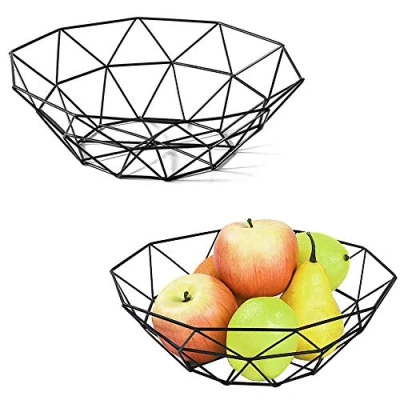 Immagine di Bhina 2 Pezzi Cesto Di Frutta,Portafrutta,Cesto Frutta Filo Metallico,Portafrutta Grande Metallo,Fruttiera Nera,Fruttiere In Metallo,Per Frutta,Verdura,Pane,Torta,Cosmetici,Asciugamani (Nero)