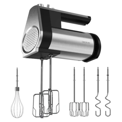 Immagine di Cecotec Frullatore ad Immersione PowerTwist 500 Full Steel. W, 5 Velocità più Funzione Turbo, 3 Accessori: Frusta a Globo, Fruste per Impasti e Ganci Impastatori, Design Ergonomico