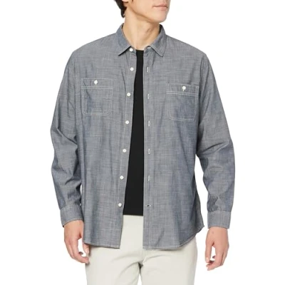 Immagine di Amazon Essentials Camicia in Chambray a Maniche Lunghe Regular Fit Uomo, Grigio, XS
