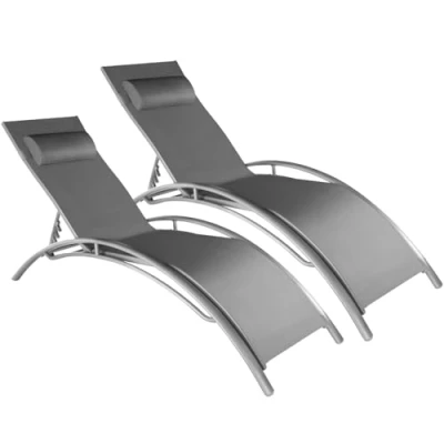 Immagine di TecTake® Set di 2 Lettini Prendisole, Morbido Poggiatesta, Resistente alle Intemperie, Lettino pieghevole, Sdraio da Mare, Spiaggia, Giardino. in Alluminio, Sole, 5 Posizioni (Grigio)