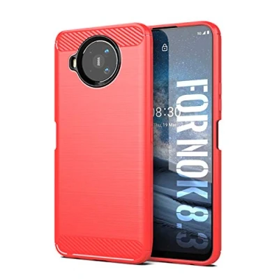 Immagine di SCL Cover Nokia 8.3 Case, [Rosso] Effetto Spazzolato in Fibra di Carbonio, Anti Impronta, Resistente all&#039;Usura e ai Graffi, Paraurti collisione, per