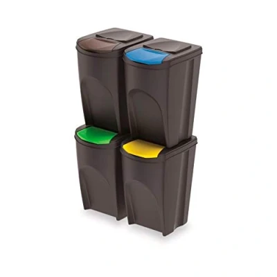 Immagine di Set di 4 cestini raccolta differenziata 140L Prosperplast Sortibox plastica colore antracite