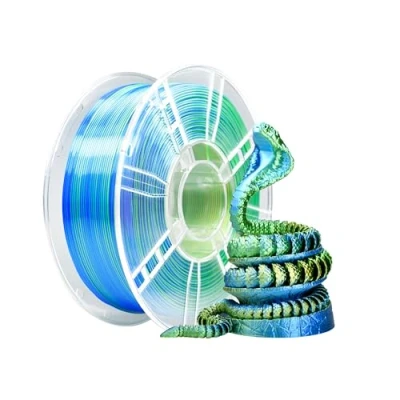 Immagine di iBOSS filamento PLA + triplo colore in seta, 1,75 mm, per stampante 3D Plus +/ 0,02 1 kg/bobina, superficie lucida, seta oro, verde e blu