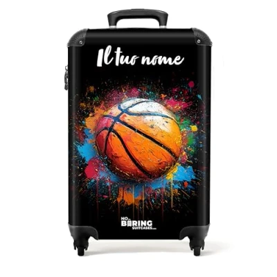 Immagine di NoBoringSuitcases.com Valigia Bagaglio a Mano, Valigia, Trolley, 55x40x20, Valigie, da Stiva, 10 kg, Personalizzabile, 55x40x20 cm (Pallone basket Arancione)
