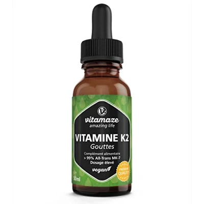 Immagine di Vitamina K2 Gocce, ad Alta Dose di per Giorno, MK 7 Menachinone Vegano &amp; Liquido (&gt; 99% Forma Tutto Trans), 50ml (1700 Gocce), Elevata Biodisponibilità, Nessun Additivo Inutile