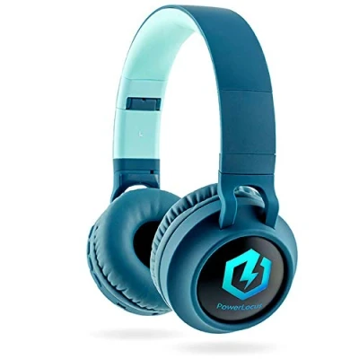 Immagine di PowerLocus Cuffie Bluetooth per Bambini, Over Ear Senza Fili Limitatore audio a 85 dB, Con LED, Pieghevole, Microfono, Micro SD, Sacchetto da Trasporto Viaggio/Telefono/PC