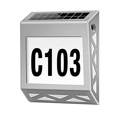 Immagine di Numero civico esterno solare Illuminato Solar Lamp in acciaio inossidabile impermeabile IP54 con Numeri 0 9 e Lettere A E, per Giardino Casa Street
