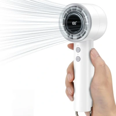 Immagine di JATEKA Mini ventilatore portatile a mano, USB, manuale con display LED, mano da 3000 mAh, per ufficio, biblioteca, viaggi (bianco)