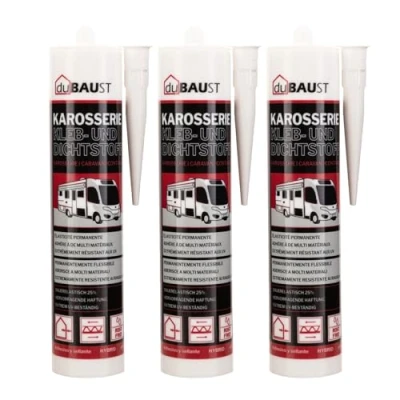 Immagine di Dubaust, colla per carrozzeria, sigillante auto, camper, interni ed esterni, resistente ai raggi UV, su tutte le superfici, caravan, 290 ml, cartuccia grigio acciaio