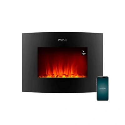 Immagine di Cecotec Camino elettrico Ready Warm 2250 con fiamme curve 2000 W, dimensioni 22&quot;, WiFi, 2 livelli di potenza, telecomando, pannello curvo, timer, 20 m2 (05813)