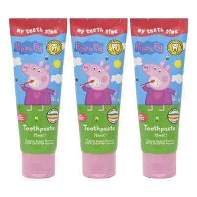 Immagine di My Teeth Time Peppa Pig Dentifricio per la cura dentale bambini di 3 8 anni, al gusto gomma da masticare, a strisce arcobaleno, 75 ml, confezione
