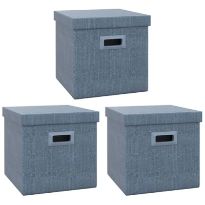 Immagine di HOMCOM Set di 3 cubi portaoggetti impilabili, contenitore pieghevole per soggiorno, camera da letto, 30 x 29 cm, blu